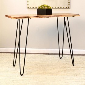  Móveis, mesas de escritório e mesas de console | Mesa de console de madeira de acácia com bordas vivas e pernas de grampo Plow & Hearth