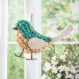  Flores e plantas artificiais para ambientes internos | Decoração de madeira ondulada Plow & Hearth Spring Bluebird, 19" de altura