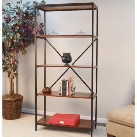  Mobili, librerie e mensole da parete | Libreria in legno e metallo a cinque ripiani Plow & Hearth, alta 182 cm