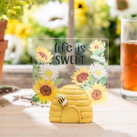  Accenti decorativi per interni | Plow & Hearth Beehive "Life Is Sweet" Decorazione da tavolo in resina e acrilico, altezza 5,75"