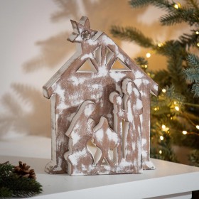  Accenti decorativi per la vita in interni | Decorazione da tavolo in legno sbiancato con scena della natività Plow & Hearth, 25,4 cm