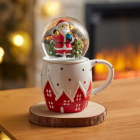  Tazze da caffè e da tè per la cucina e l'intrattenimento | Plow & Hearth Santa Water Globe Topper e tazza in ceramica, 8 once