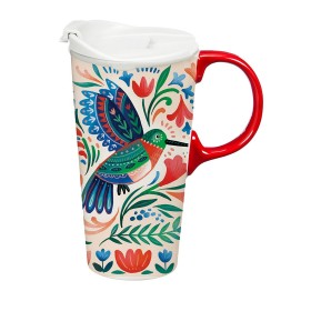  Tazze da viaggio per cucina e intrattenimento | Tazza da viaggio perfetta in ceramica Plow & Hearth, 17 once, con scatola, colibrì floreale