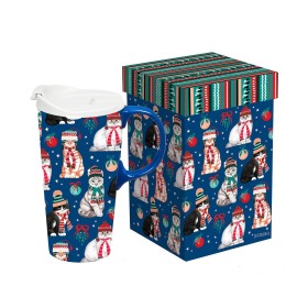  Tazze da viaggio per cucina e intrattenimento | Tazza da viaggio perfetta in ceramica Plow & Hearth, 17 once, con confezione regalo, gatti invernali