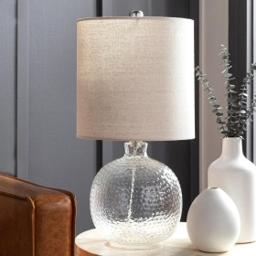  Illuminazione Lampade e illuminazione | Lampada da tavolo in vetro a bolle testurizzato Plow & Hearth con paralume in lino beige