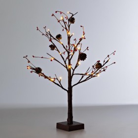  Illuminazione di alberi e ghirlande illuminate | Plow & Hearth, albero di pigne e bacche rosse da tavolo illuminato per interni/esterni