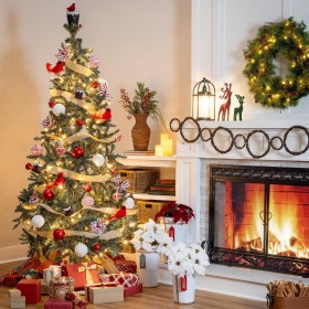  Illuminazione di alberi e ghirlande illuminate | Kit completo per albero di Natale Plow & Hearth Classic Cardinal con 250 luci e 140 decorazioni, 7½'H