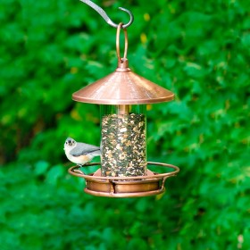  Mangiatoie per uccelli da esterno | Mangiatoia per uccelli a forma di cilindro Plow & Hearth Classic in rame anticato e plexiglass