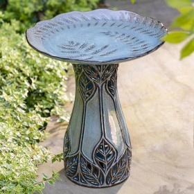  Bagni per uccelli da esterno | Bagno per uccelli in ceramica Plow & Hearth a forma di foglia verde acqua, altezza 45 cm