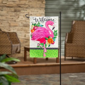  Bandiere da giardino per esterni | Bandiera da giardino in lino con motivo floreale Flamingo Welcome di Plow & Hearth