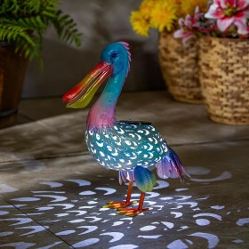  Statue da giardino per esterni | Plow & Hearth Solar Metal Blue Pelican, 16"H