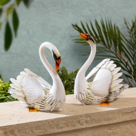  Statue da giardino per esterni | Coppia di statue di cigni in metallo Plow & Hearth, set da 2, altezza 14"