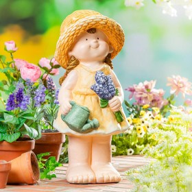  Statue da giardino per esterni | Statua di ragazza con fiore viola da giardino Plow & Hearth, altezza 40 cm