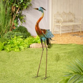 Statue da giardino per esterni | Plow & Hearth, gru in metallo e bronzo con ali verdigris, altezza 48"