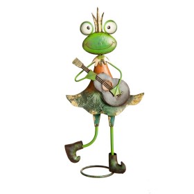  Statue da giardino per esterni | Statua da giardino a forma di rana in metallo con chitarra e aratro e focolare