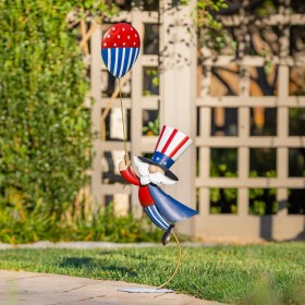  Statue da giardino per esterni | Statua da giardino patriottica dello Zio Sam con palloncino di Plow & Hearth