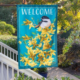 Bandiere per case e tenute per esterni | Bandiera per tenute Plow & Hearth Forsythia e Chickadee Welcome