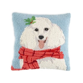  Cuscini decorativi per esterni | Cuscino decorativo in lana lavorato a mano a forma di barboncino con sciarpa lavorata a maglia Plow & Hearth Holiday