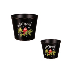  Fioriere e supporti per piante da esterno | Plow & Hearth "Be Merry" Fioriera zincata nera, set da 2 pezzi