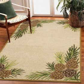 ラグ＆ドアマット エリアラグ | Plow & Hearth 屋内/屋外用 フォレストレイクボーダーラグ 42インチ×66インチ