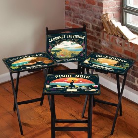  Møbeltabeller | Plow & Hearth California Wine Label TV-brett, sett med 4
