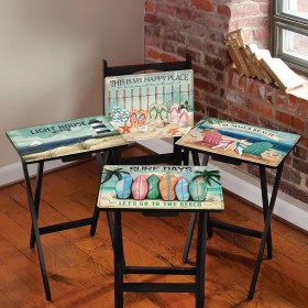  Møbeltabeller | Plow & Hearth West Coast Beach TV-brettsett med 4