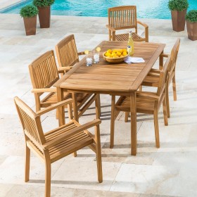  Møbler Utendørs spisestuesett | Plow & Hearth teak spisestuesett, 7-delers sett