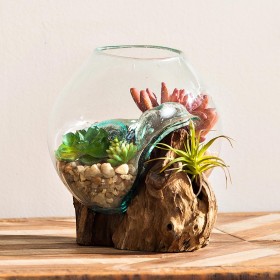  Blomsterpotter og vaser til innendørsbruk | Plow & Hearth liten blomsterpotte av resirkulert glass med drivvedbase