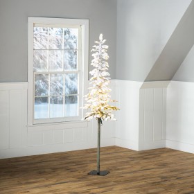  Belysning av opplyste trær og girlandere | Plow & Hearth 6" Monte Rosa juletre i flokket alpin gran med 150 varmhvite LED-lys