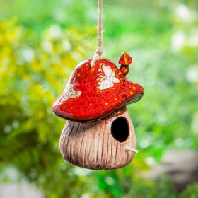  Fuglekasser for utendørs bruk | Plow & Hearth Keramisk Fantasi Sopp Hengende Fuglehus