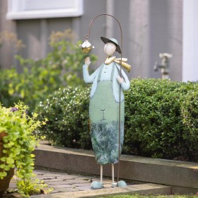  Utendørs hagestatuer | Plog og ildsted metallblomsterbondestatue