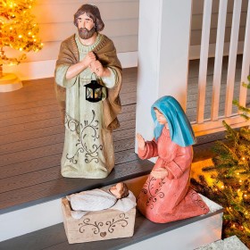  Utendørs hagestatuer | Plow & Hearth solcelledrevne julekrybbefigurer, sett med 3