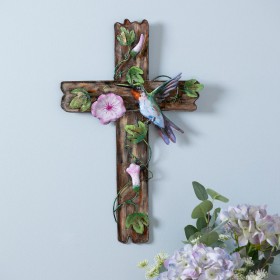  Minneplaketter og hageplaketter for utendørsliv | Plog- og ildstedskors med blomster og kolibriveggdekor, 30 cm LX 50 cm H