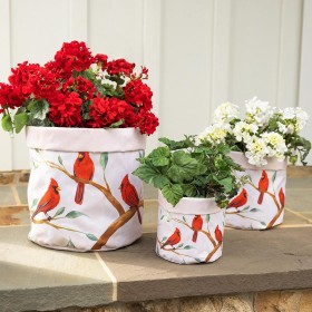  Kvetináče a vázy do interiéru | Plátené kvetináče s pluhom a ohniskom a vzormi vtákov, sada 3 kusov