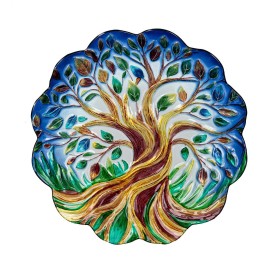  Vtáčie kúpadlá pre vonkajšie bývanie | Ručne maľovaný sklenený vtáčí kúpeľ Plow & Hearth Tree Of Life, 18"