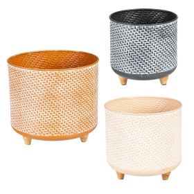  Vonkajšie kvetináče a stojany na rastliny | Viacfarebné kovové kvetináče Plow & Hearth s drevenými nohami, sada 3 kusov