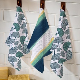  Kuhinjski i zabavni kuhinjski pribor | Plow & Hearth Ginkgo plava krpa za brzo sušenje posuđa, set od 3, 25 x 25 cm