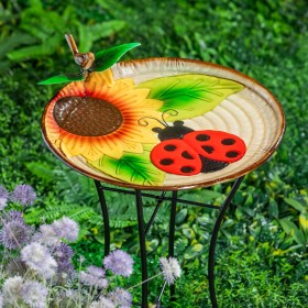  Vanjske kupke za ptice | Metalna kupka za ptice Plow & Hearth 17", bubamara i suncokret