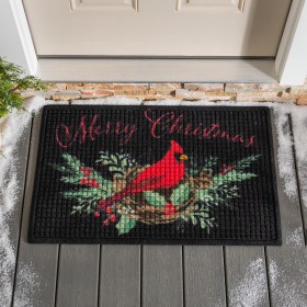  Tepisi i otirači za unutarnju/vanjsku upotrebu | Otirač za unutarnju/vanjsku upotrebu s motivom Plow & Hearth Waterhog Merry Christmas Cardinal, 2 x 3