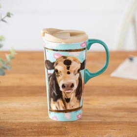  Köks- och underhållningsmuggar | Plow & Hearth Keramisk Resemugg Med Metalliska Accenter, 473 ml, Myrtle