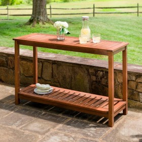  Conjuntos de comedor para exterior | Consola de madera de eucalipto Plow & Hearth, colección de muebles de exterior Lancaster