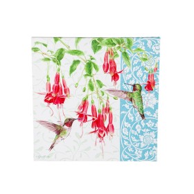  Arte mural para interiores | Plow & Hearth, lienzo para exteriores de 61 cm de alto x 61 cm de largo, color fucsia y colibrí