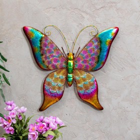  Arte mural para interiores | Decoración de pared con mariposas coloridas de metal de Plow & Hearth