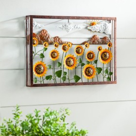  Arte mural para interiores | Arte mural de girasoles de metal reciclado de Plow & Hearth
