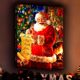  Arte mural para interiores | Lienzo personalizado iluminado con la lista de Papá Noel de Plow & Hearth