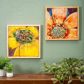  Arte de pared para interiores | Decoración de pared cuadrada con flores brillantes de Plow & Hearth, juego de 2, 30 cm