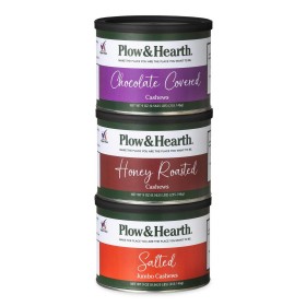  Aperitivos y frutos secos gourmet para la cocina y el entretenimiento | Set de regalo Torre de Anacardos Plow & Hearth: Anacardos salados, tostados con miel y cubiertos de chocolate