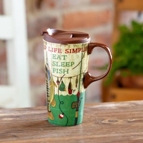  Tazas de viaje para cocina y entretenimiento | Taza de viaje de cerámica Plow & Hearth, 17 oz, Keep Life Simple