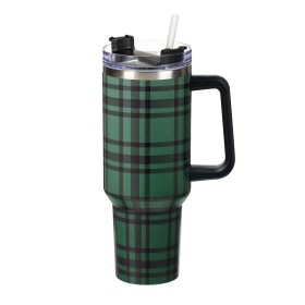  Vasos de viaje para cocina y entretenimiento | Vaso Canyon de cuadros verdes de Plow & Hearth, acero inoxidable de doble pared con pajita, 1137 ml, caja de regalo