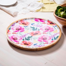  Platos y bandejas para cocina y entretenimiento | Bandeja redonda de madera Plow & Hearth Pastels Of Nature, 35 cm de largo